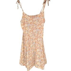GAP Floral Sundress Large Orange Yellow Daisy Tie Shoulder Smocked Boho Summer